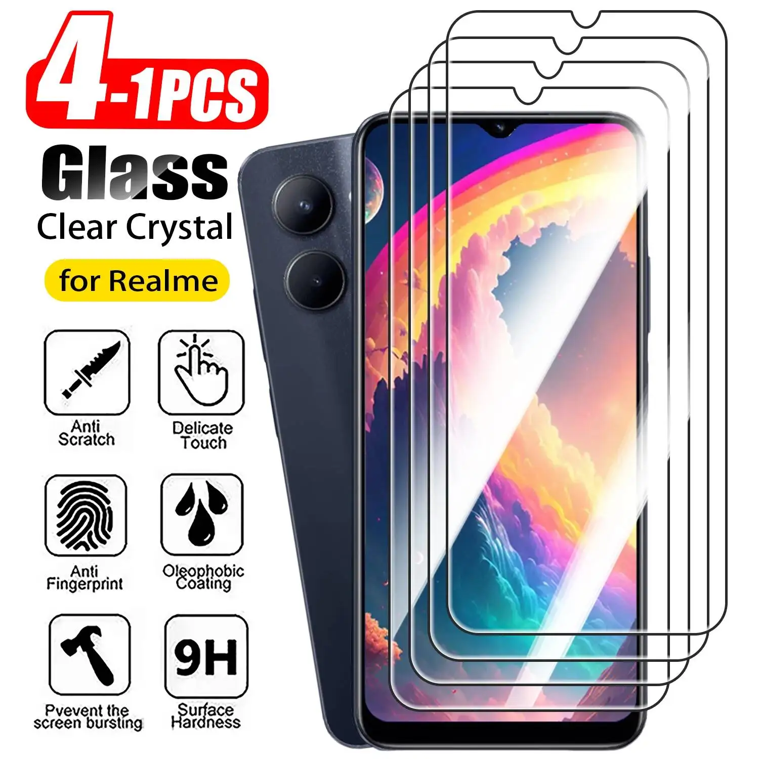 Realme C67 - 1-4 قطع من الزجاج المقوى لحماية
